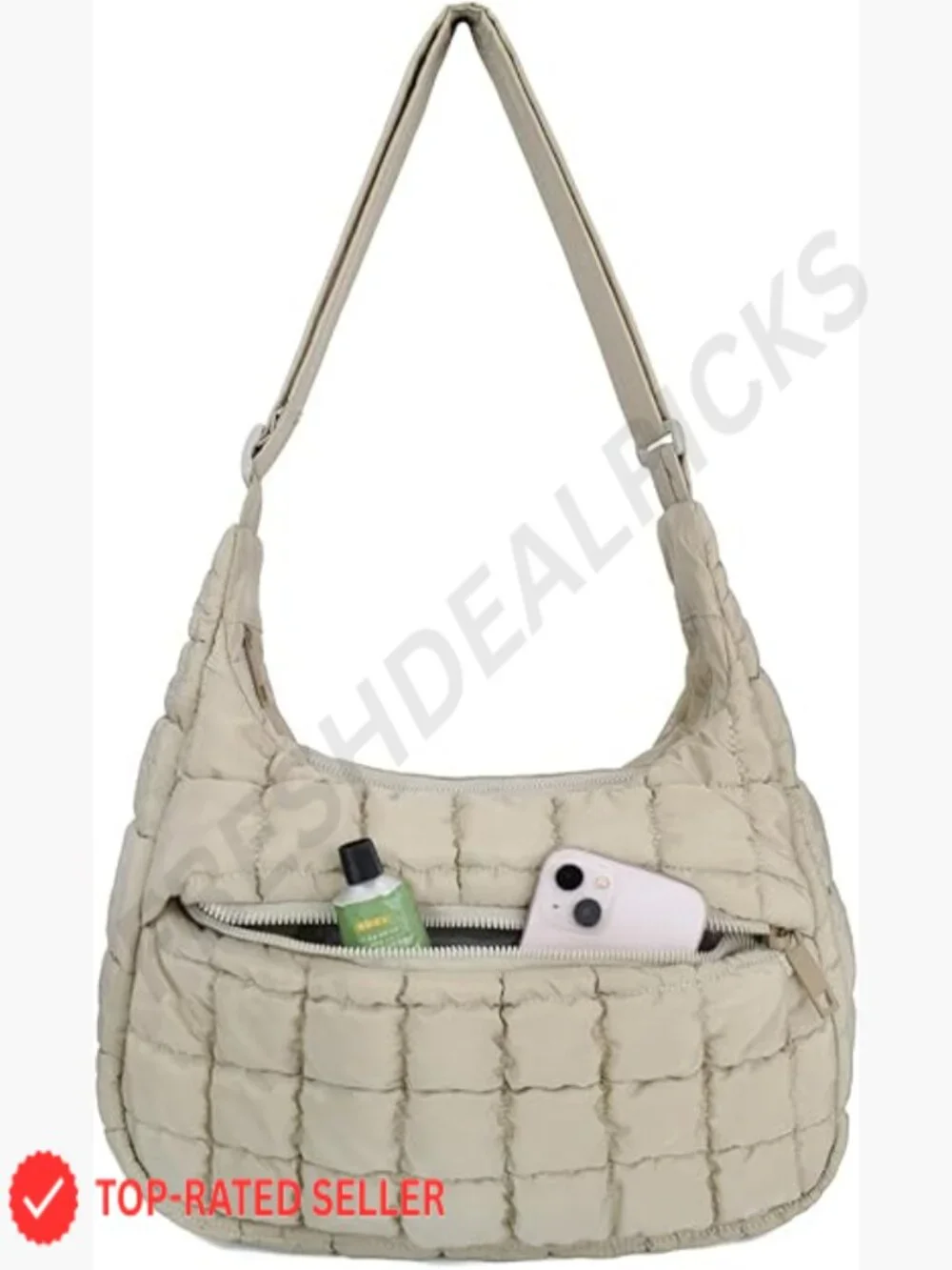 Lightweight Quilted Puffy Crossbody Hobo Bag with Zippered Pockets